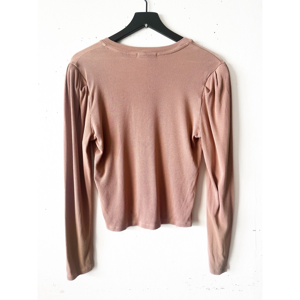 7 For All Mankind Brown Long Sleeve Ribbed Cardigan Sweater Women's Size L - Picture 2 of 7